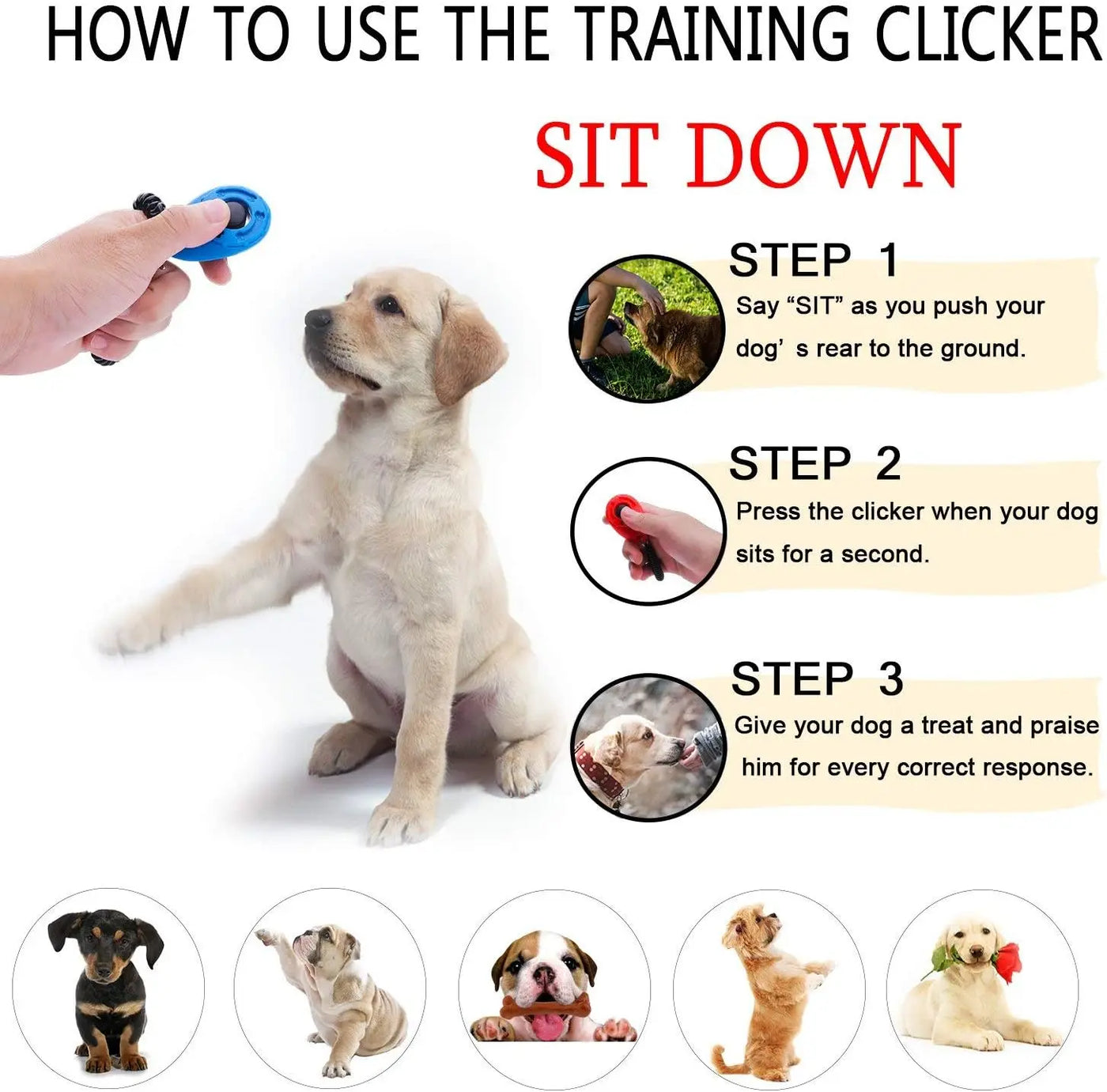 Pet Cat Dog Training Clicker Portable Puppy Dog Supplies